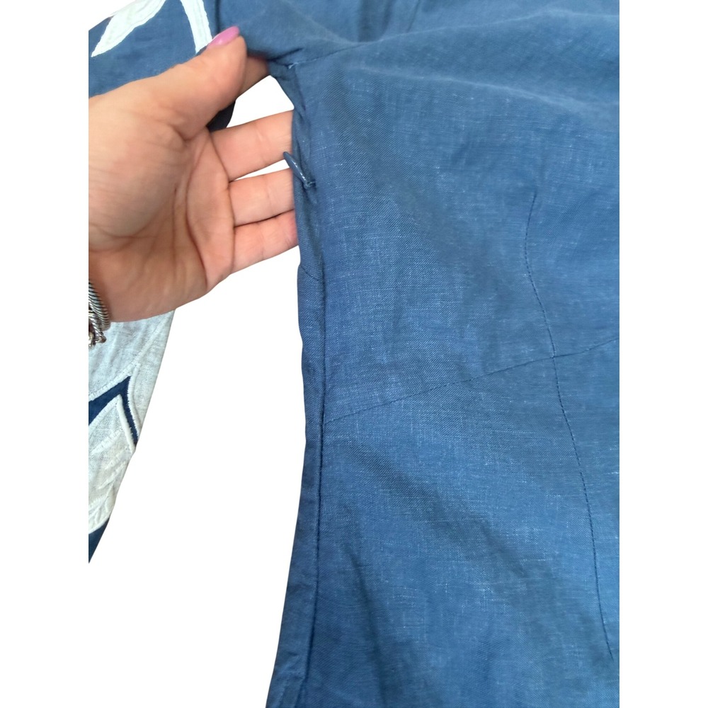 Farm Rio Anthropologie Blue Linen Blend Embroidered Pineapple Maxi Dress M NWT - Picture 5 of 5